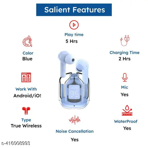 🔥 Limited Edition AIR 31 Transparent Wireless Earbuds – Crystal Clear Sound in Bold Blue!